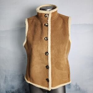 L.L. Bean Faux Suede Sherpa Lined Brown Vest | Women's Small / Petite